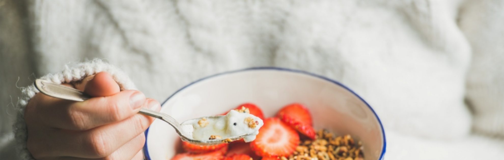 Bowl of cereal with strawberries